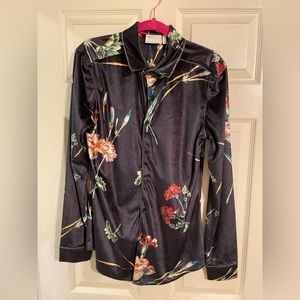 Asos Floral Velvet Suede Feel Size Small Longsleeve Buttondown Shirt